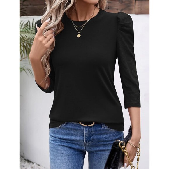 Womens 3/4 Sleeve Top Cotton Blend Large Casual Office Wear - Picture 3 of 5